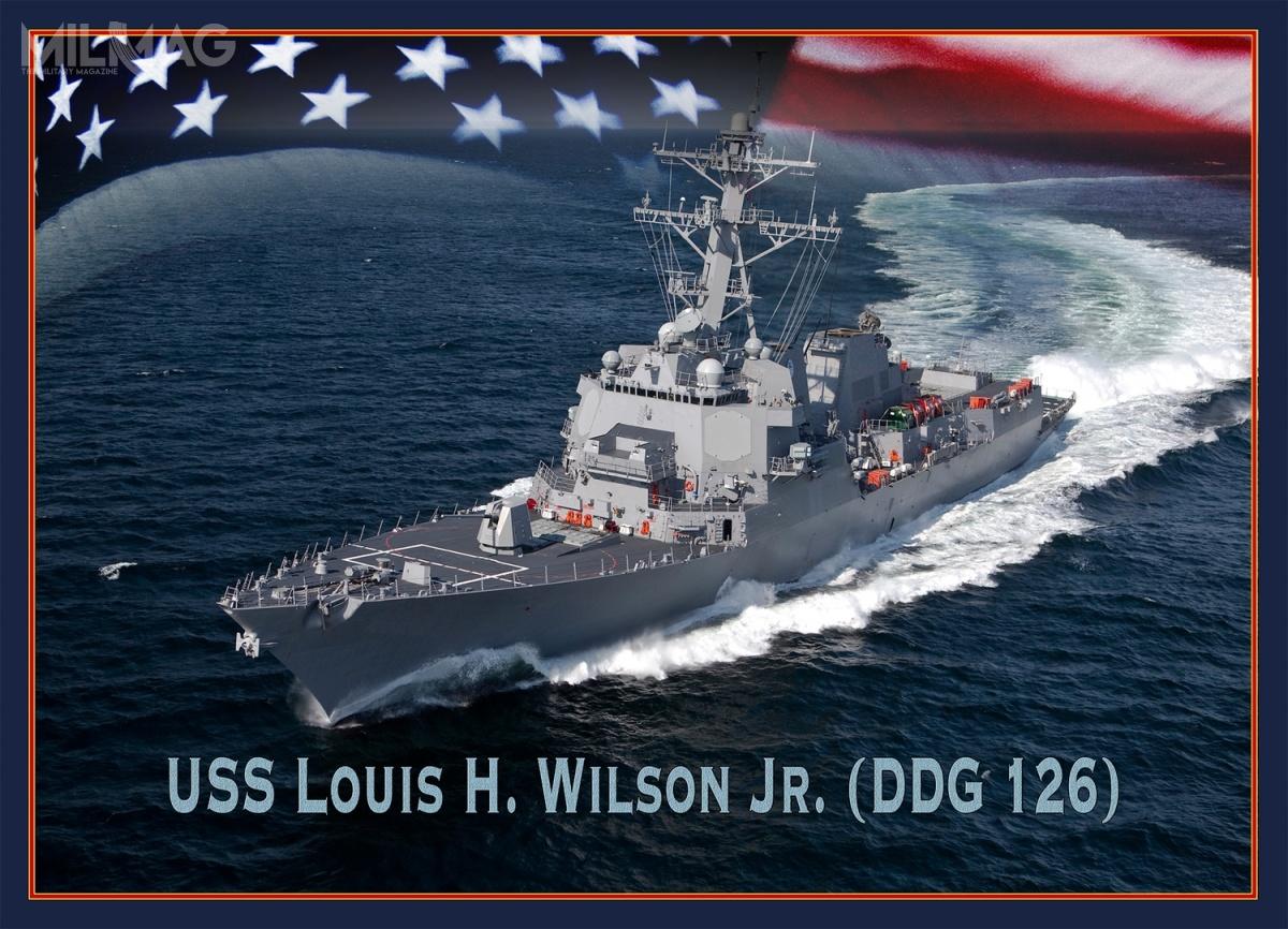 16 września 2016 przyszły okręt otrzymał imię generała Korpusu Piechoty Morskiej (US Marine Corps, USMC) Louisa Hugh Wilsona Jr. (1920-2005), który został odznaczony Medalem Honoru za niezłomne dowodzenie i śmiałą taktykę podczas bitwy o Guam 8 grudnia 1941. Mimo, że został trzykrotnie raniony, dowodził pododdziałem Marines, który bronił się przed Japończykami przez ponad 10 godzin / Grafika: US Navy