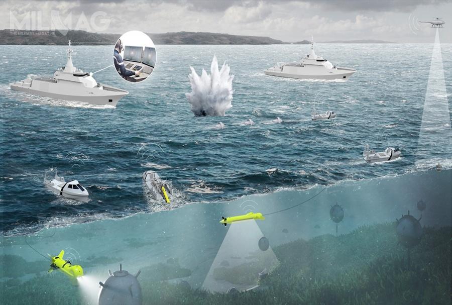 Zaoferowano system przeciwminowy złożony z niszczyciela min oraz bezzałogowych pojazdów nawodnych i podwodnych / Grafiki: Naval & Robotics