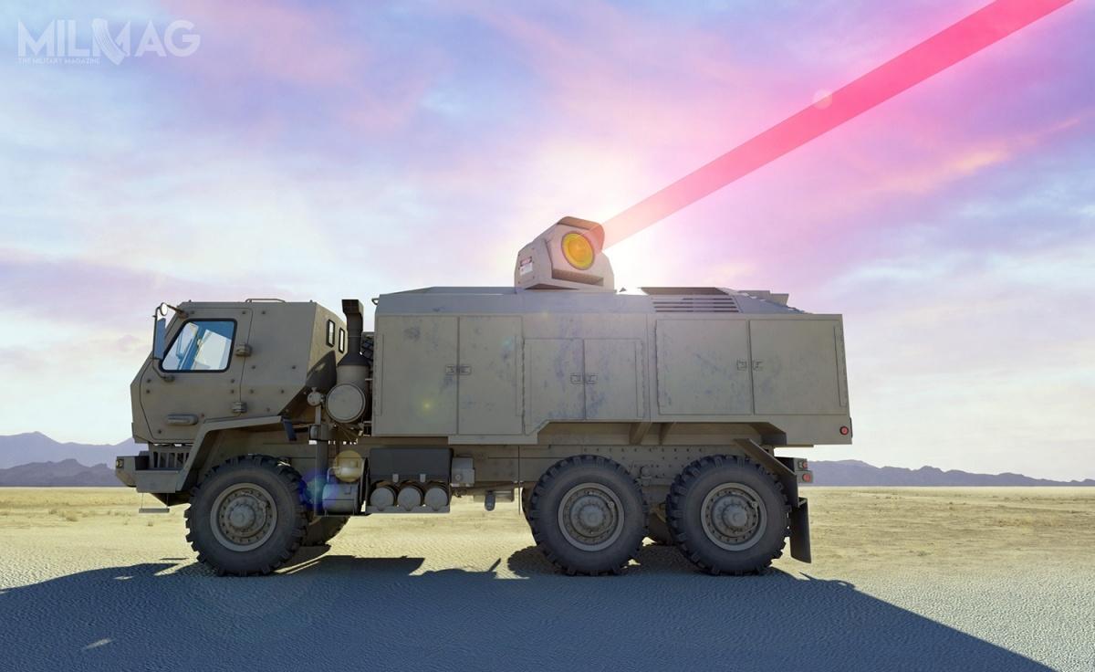 Demonstrator bojowego systemu laserowego HEL TVD o mocy 100 kW zostanie posadowiony na podwoziu FMTV 6x6 i przetestowany do końca 2022. Oczekuje się, że docelowy system wejdzie na uzbrojenie US Army w połowie następnej dekady. Będzie niszczył bsl, pociski rakietowe, artyleryjskie i moździerzowe/ Grafika: Dynetics
