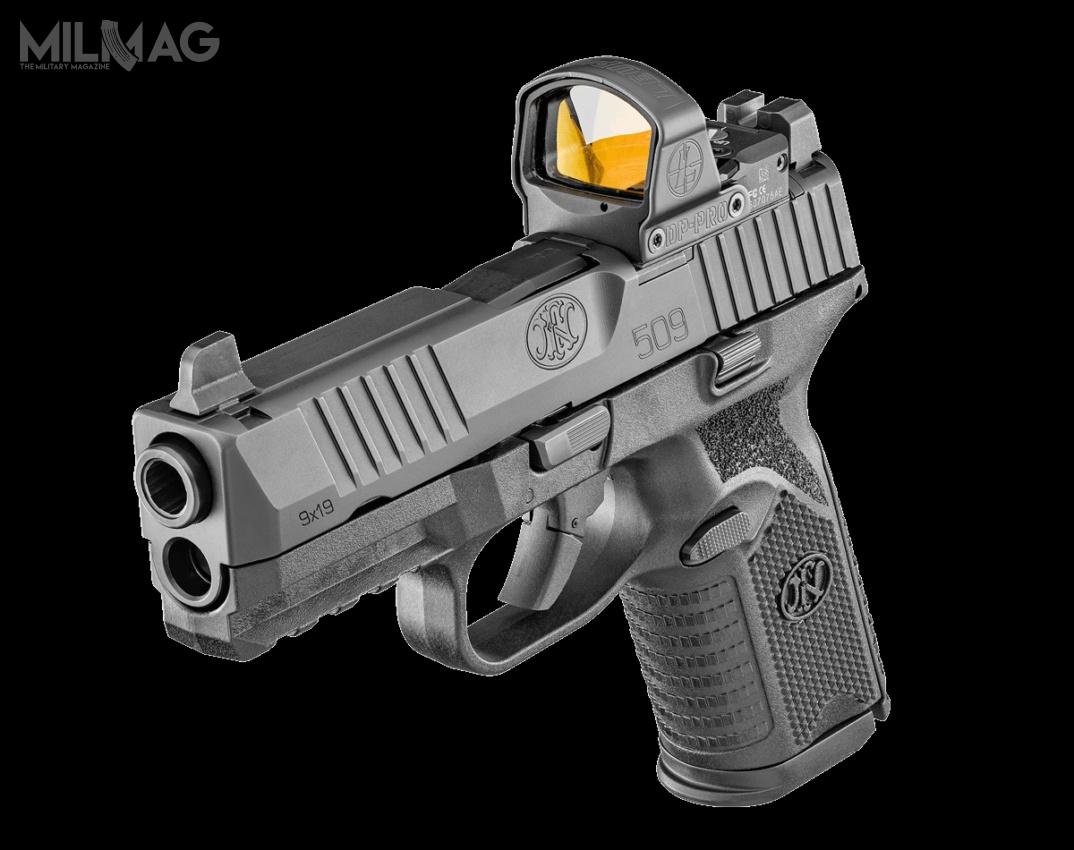FN509 Midsize MRD to średniej wielkości pistolet porównywalny do G19, przystosowany do współpracy z mikrokolimatorami.