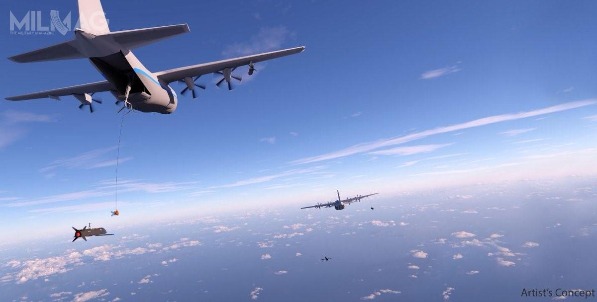 Po zakończeniu misji, bsl zostaną odszukane przez samolot transportowy C-130 Hercules i złowione za pomocą specjalnego dźwigu, umieszczonego w ładowni. /Grafika: Dynetics