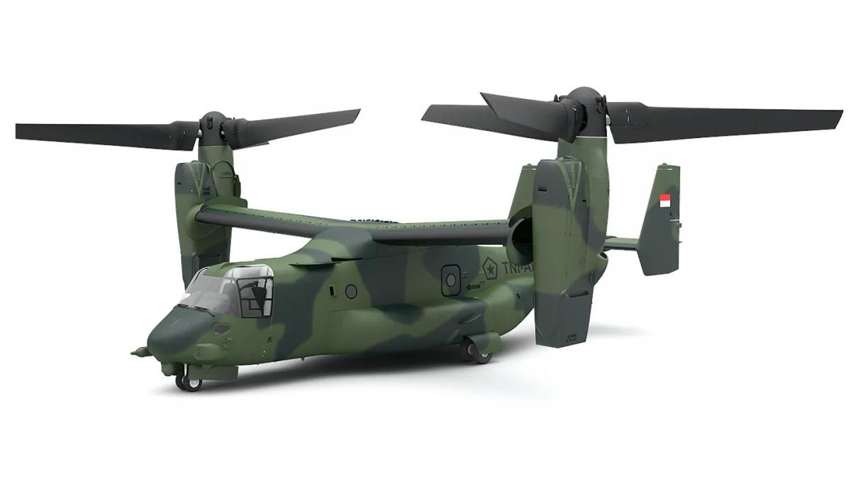 Bell Textron zaprezentował grafiki z wizualizacją zmiennowirnikowca MV-22B Osprey Block 3 w barwach i z emblematami lotnictwa wojsk lądowych Indonezji.