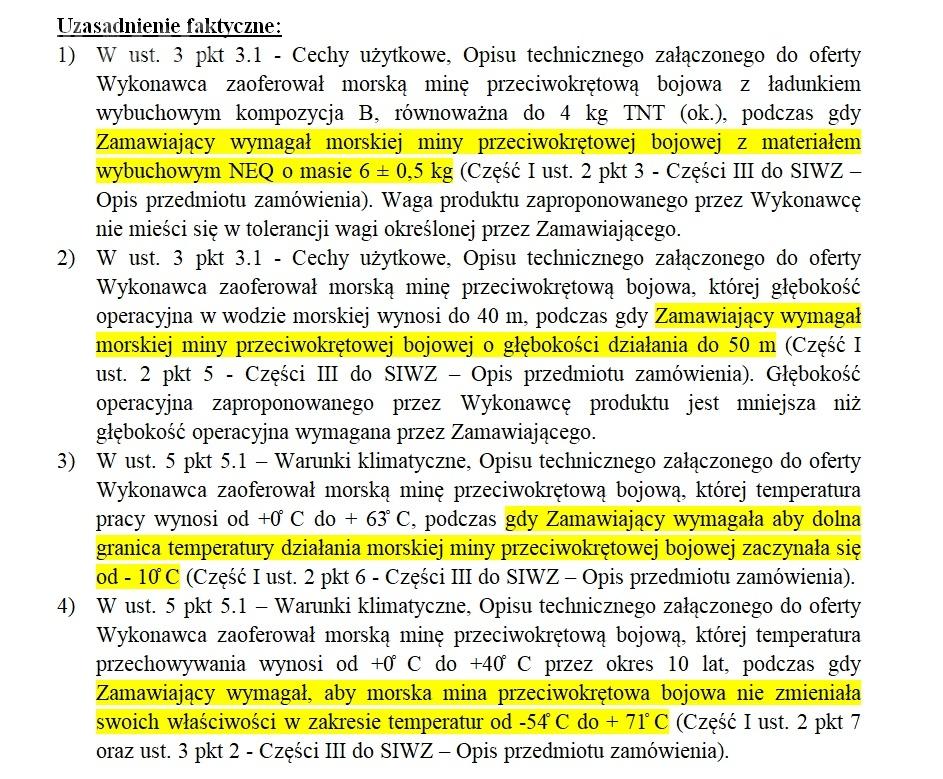 Odpowiedź przedstawicieli komisji JWG dlaczego odrzucono ofertę tańszą, ale nie spełniającą wymagań. Warto zwrócić uwagę na wymienione dane i porównać je z informacjami z broszury producenta / Zdjęcie: JWG