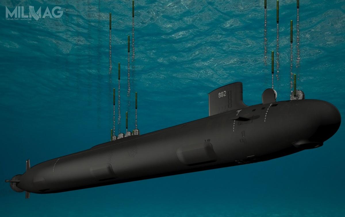 Osiem z dziewięciu zamówionych okrętów podwodnych typu Virginia Block V zostanie wyposażonych w dodatkowy moduł VPM, mieszczący pociski manewrujące UGM-109 Tomahawk. / Grafika: General Dynamics Electric Boat