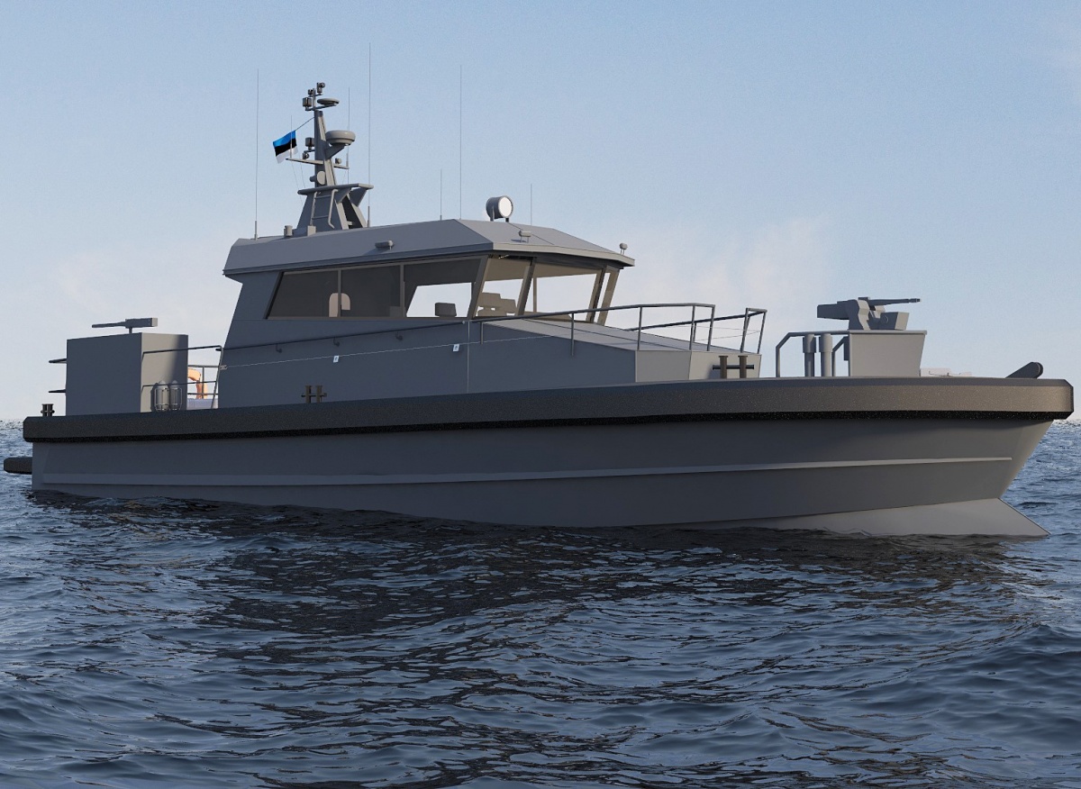 New Estonian patrol boats are 18 metres in length. They reach a top speed of over 30 knots. Vessels have a partial ballistic protection and are equipped with two 12.7 mm heavy machine guns. A remote-controlled weapon position can be added if necessary / Graphic: Baltic Workboats AS
